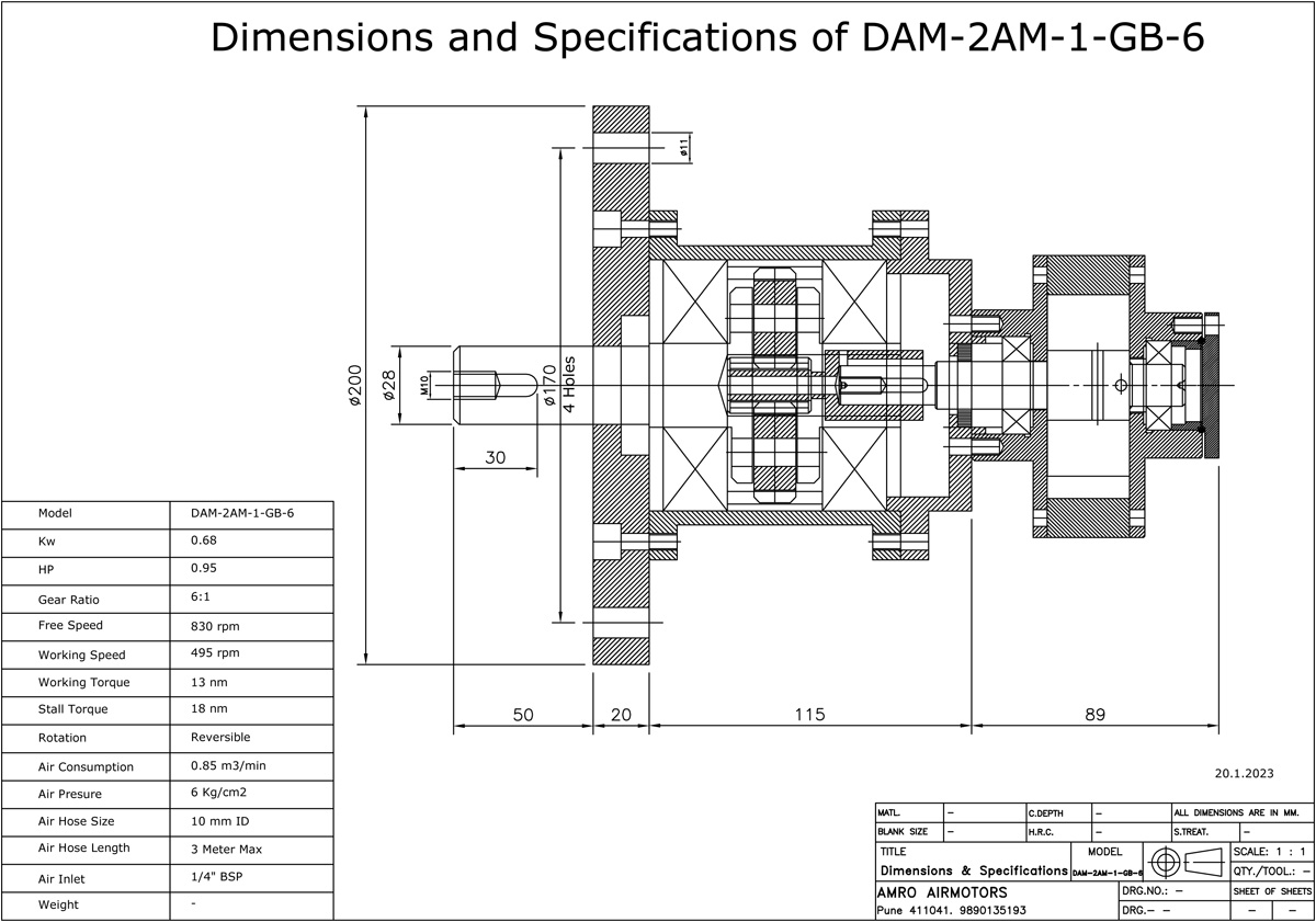 Vane Air Motors with Planetory Gear Box